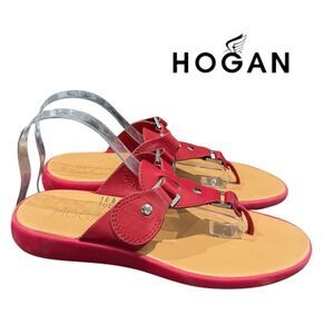 NEW Hogan Women's Red Leather Thong Slide Sandals 39